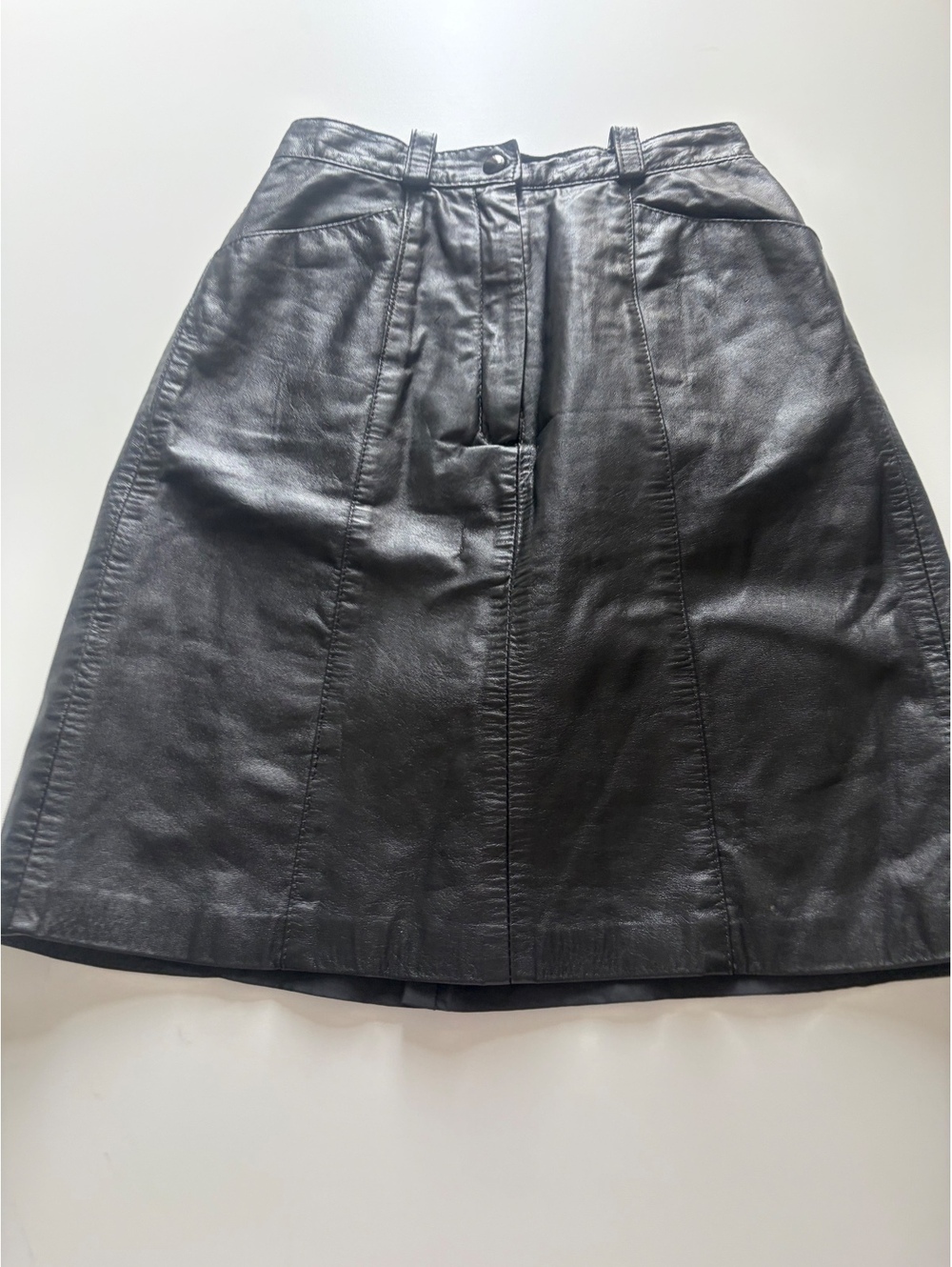 Wolff of Canada Black Leather A-Line Skirt